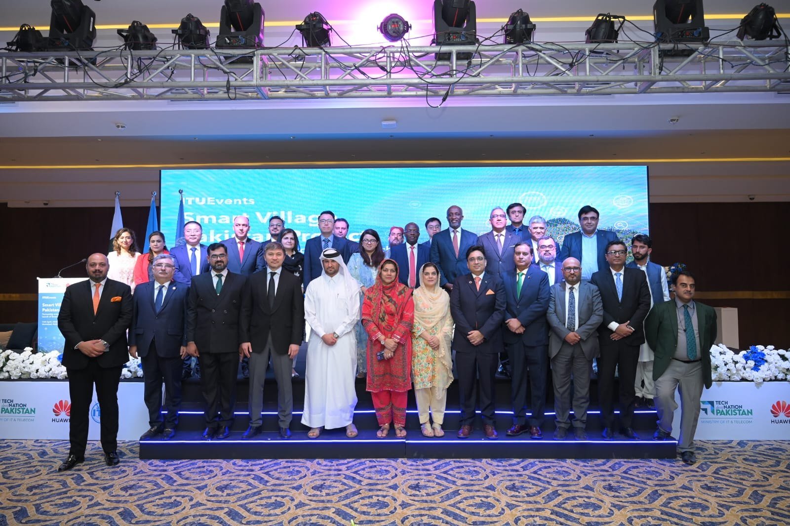 Official group photo on stage at the Swabi Smart Village launch ceremony in Islamabad on 16 April 2025